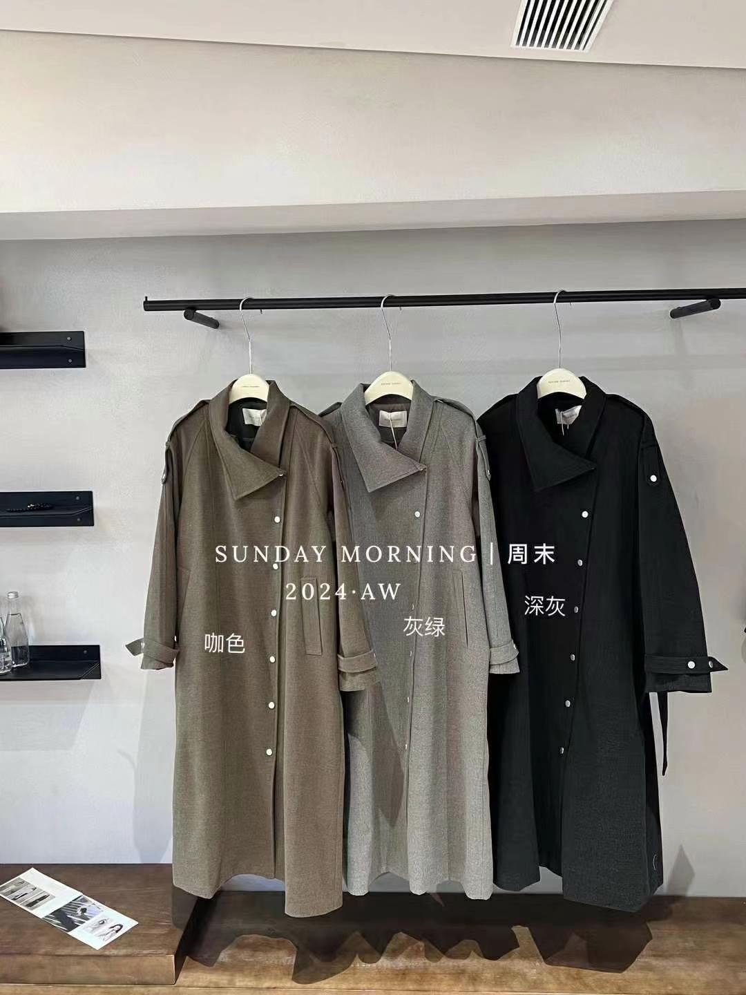 THE NEW韓國直郵女裝新款熱賣真品時尚職業中長款大衣含腰帶THE NEW中長款大衣圖色2左二色