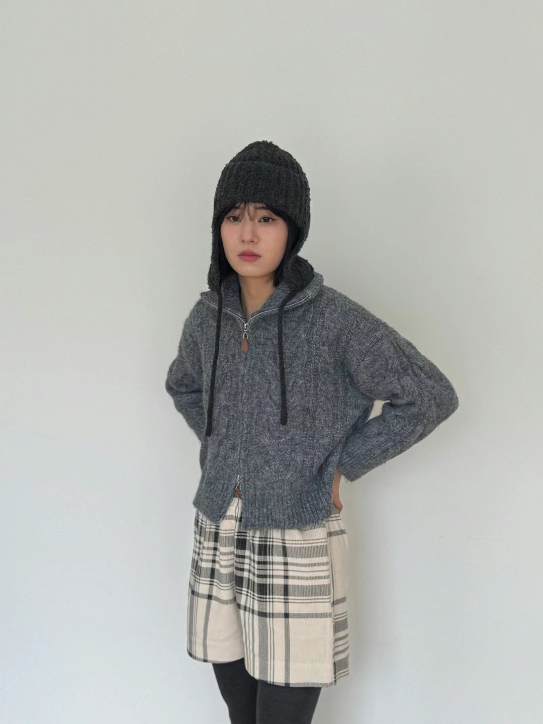 THEBARN韓國直郵女裝新款推薦熱賣24秋冬人氣職業針織衫拉鏈THEBARN針織衫圖色2