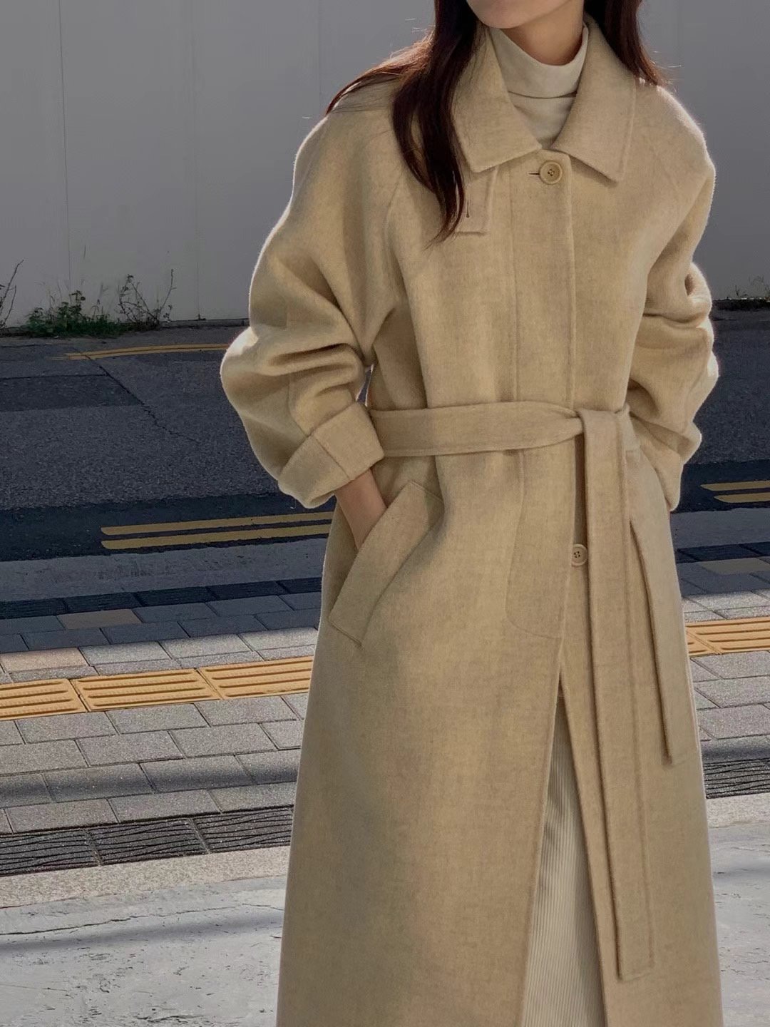 LIBRE韓國直郵女裝新品24秋冬休閑中長款大衣手工制作含腰帶LIBRE中長款大衣