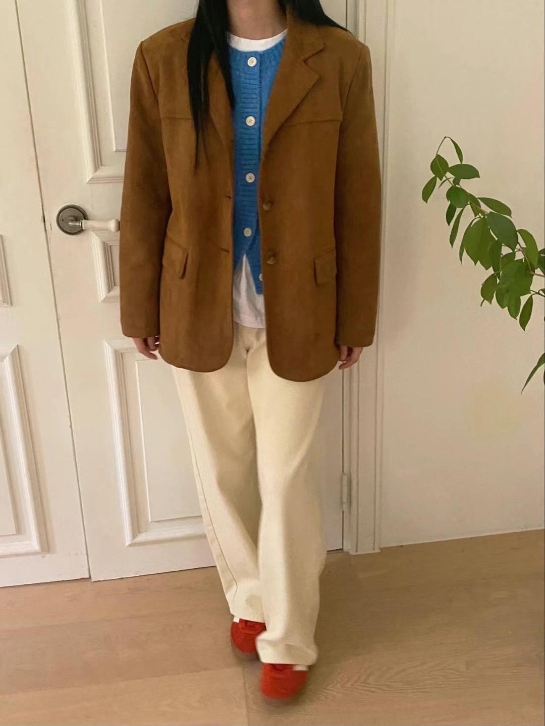 M.STORY韓國直郵東大門實拍女裝新款推薦人氣短款大衣絨面革M.STORY短款大衣