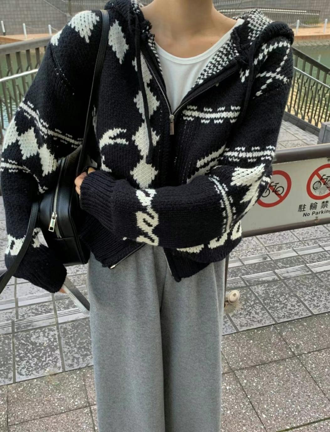 M.STORY直郵韓國代購女裝新款休閑推薦24秋冬熱賣毛衣拉鏈M.STORY毛衣