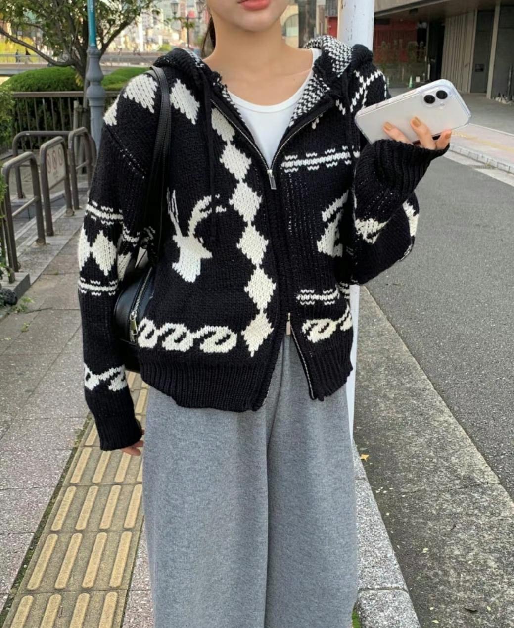 M.STORY直郵韓國代購女裝新款休閑推薦24秋冬熱賣毛衣拉鏈M.STORY毛衣