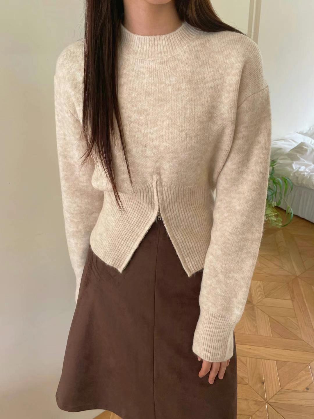 M.STORY直郵韓國代購女裝新款推薦時尚真品休閑針織衫拉鏈M.STORY針織衫圖色3