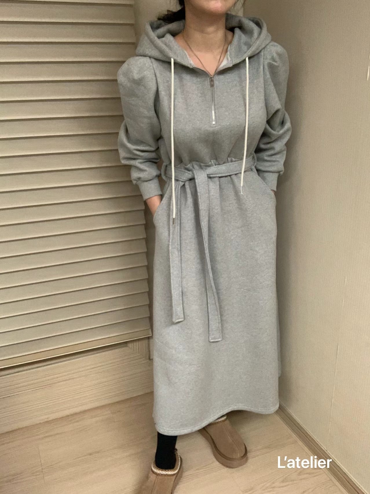 LATE LIER韓國直郵東大門實拍女裝新款休閑連衣裙拉絨拉鏈LATE LIER連衣裙