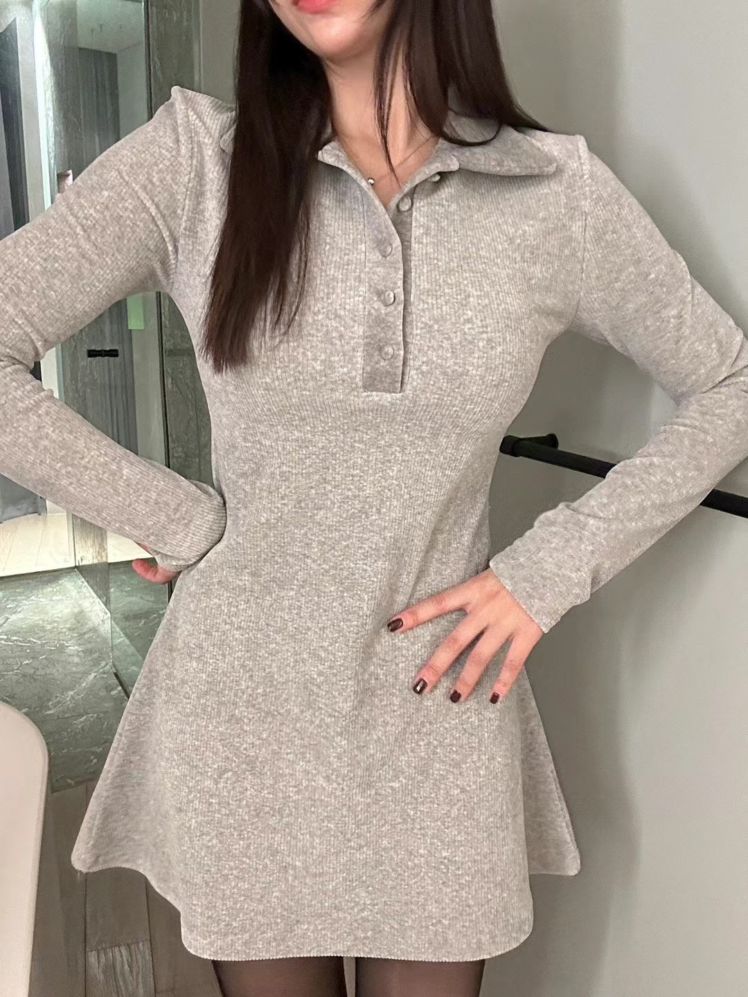 BLACK LINE韓國直郵女裝新品休閑24秋冬時尚真品連衣裙絲絨BLACK LINE連衣裙