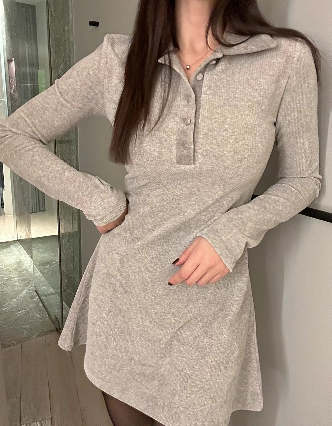 BLACK LINE韓國直郵女裝新品休閑24秋冬時尚真品連衣裙絲絨BLACK LINE連衣裙