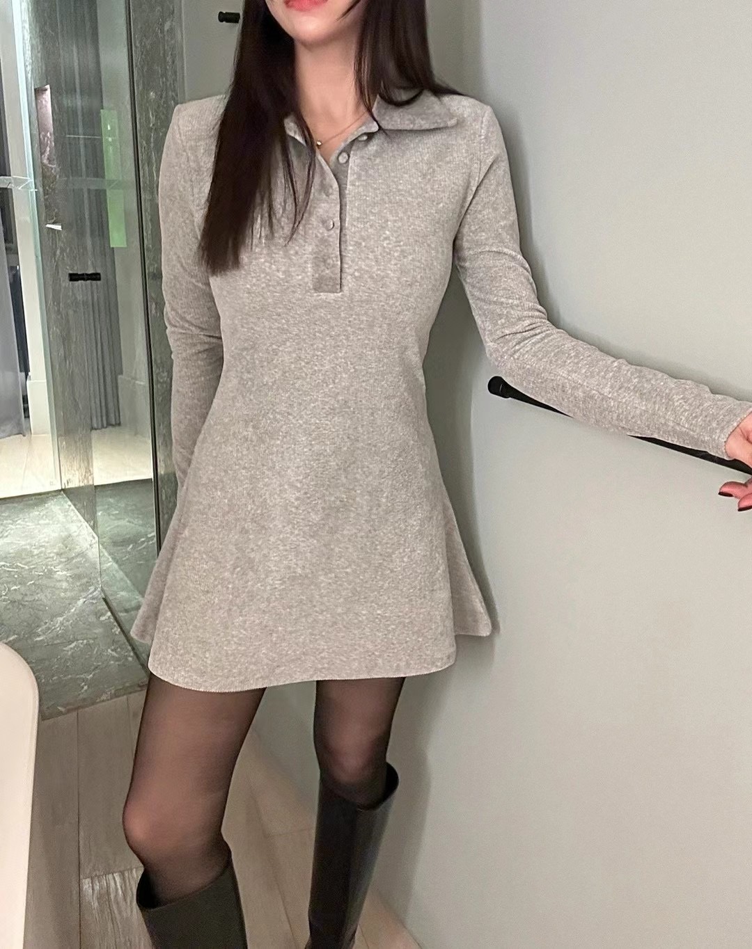 BLACK LINE韓國直郵女裝新品休閑24秋冬時尚真品連衣裙絲絨BLACK LINE連衣裙圖色1