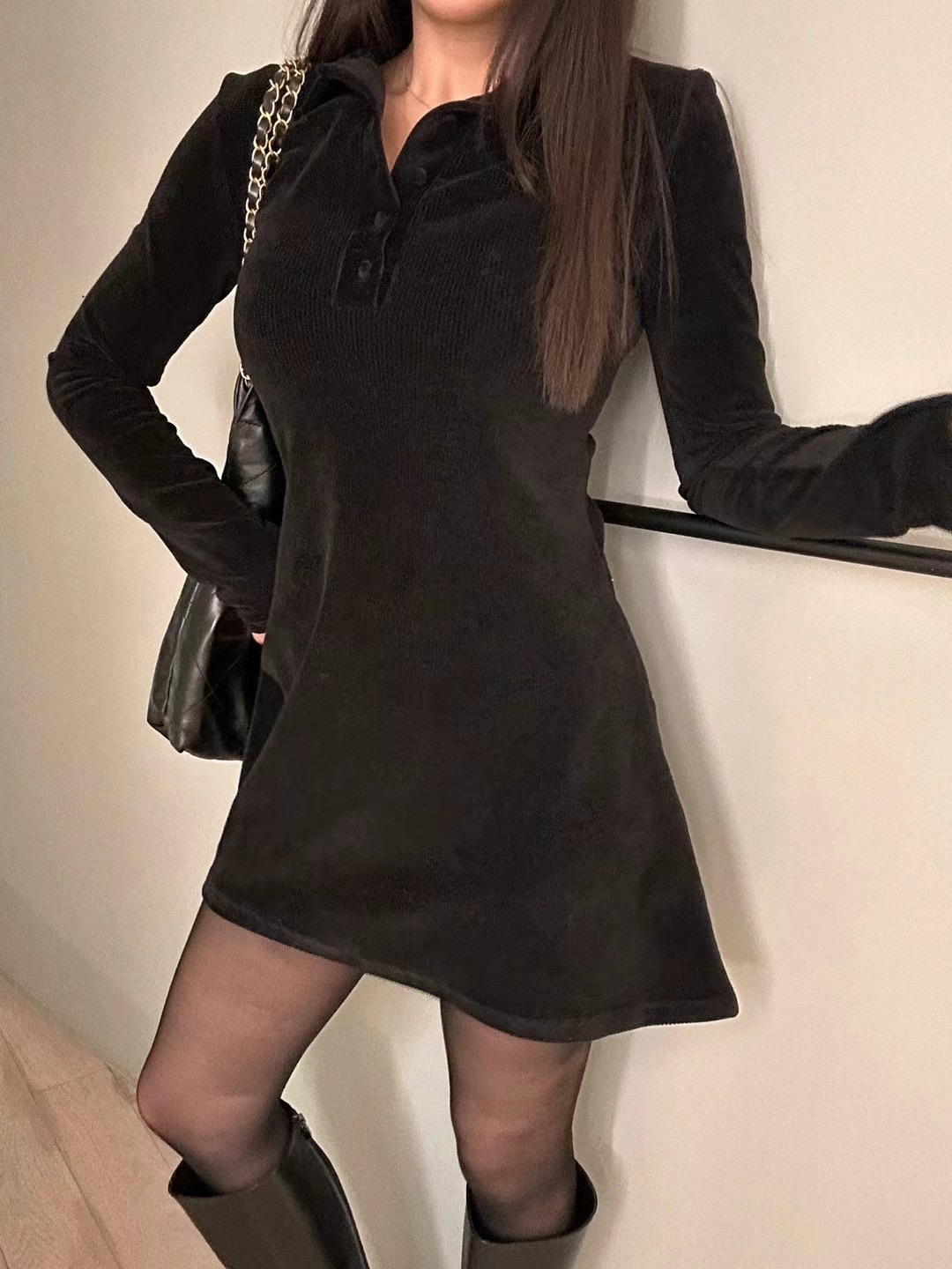 BLACK LINE韓國直郵女裝新品休閑24秋冬時尚真品連衣裙絲絨BLACK LINE連衣裙圖色2