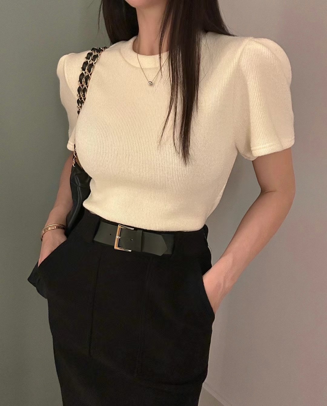 BLACK LINE韓國直郵東大門實拍女裝新品職業真品休閑T恤柔軟BLACK LINET恤圖色1