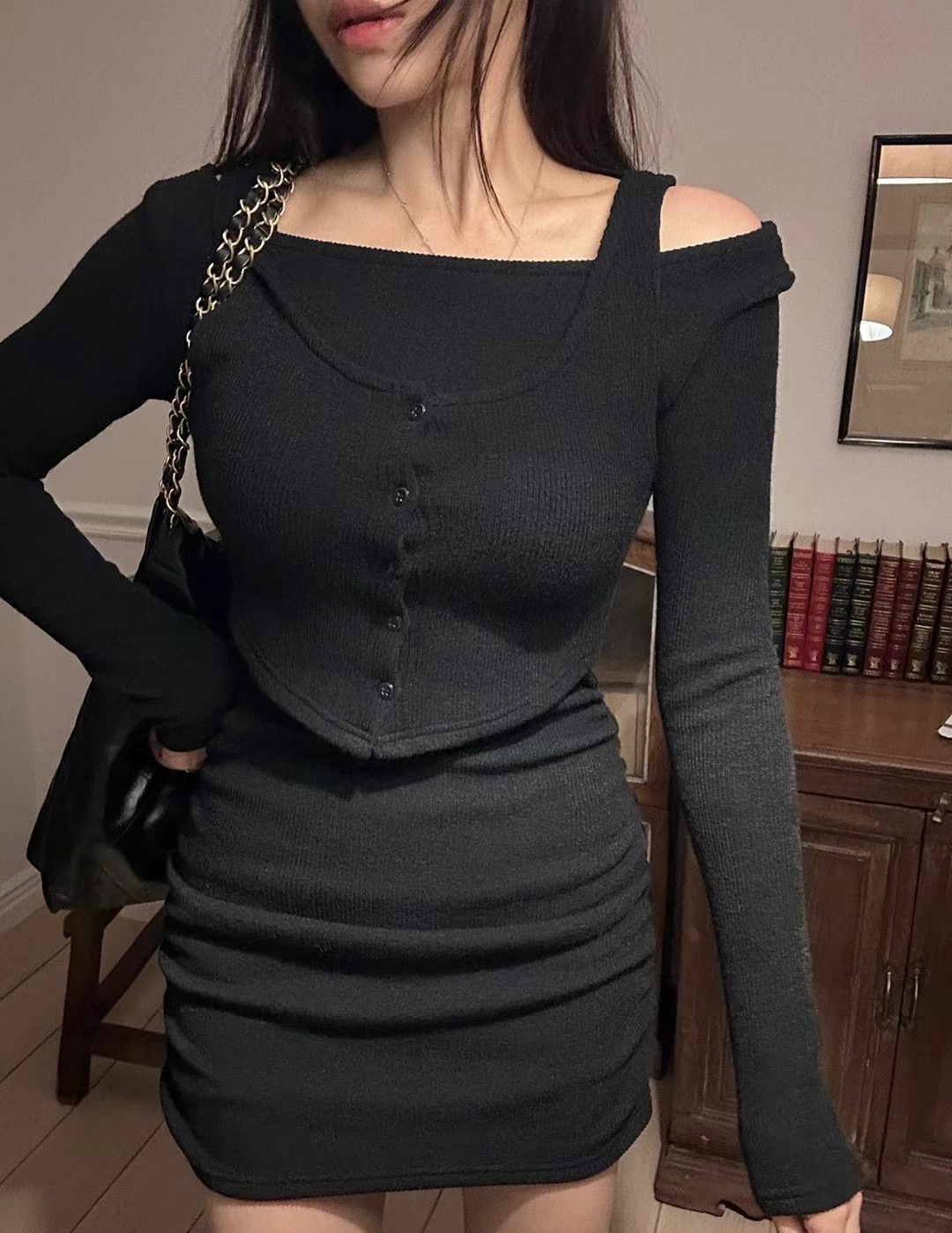 BLACK LINE韓國直郵東大門實拍女裝新品24秋冬人氣時尚連衣裙BLACK LINE連衣裙