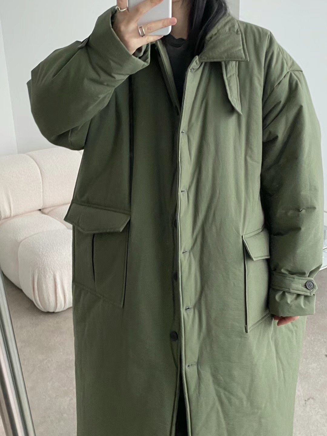 UNPLAN直郵韓國代購女裝新品休閑職業熱賣24秋冬長款棉服填充UNPLAN長款棉服