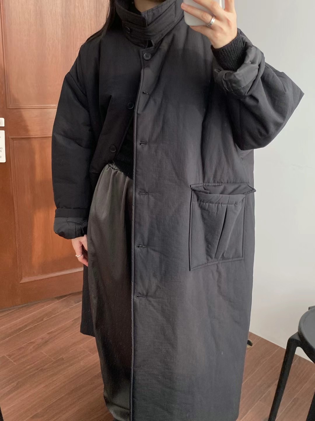 UNPLAN直郵韓國代購女裝新品休閑職業熱賣24秋冬長款棉服填充UNPLAN長款棉服