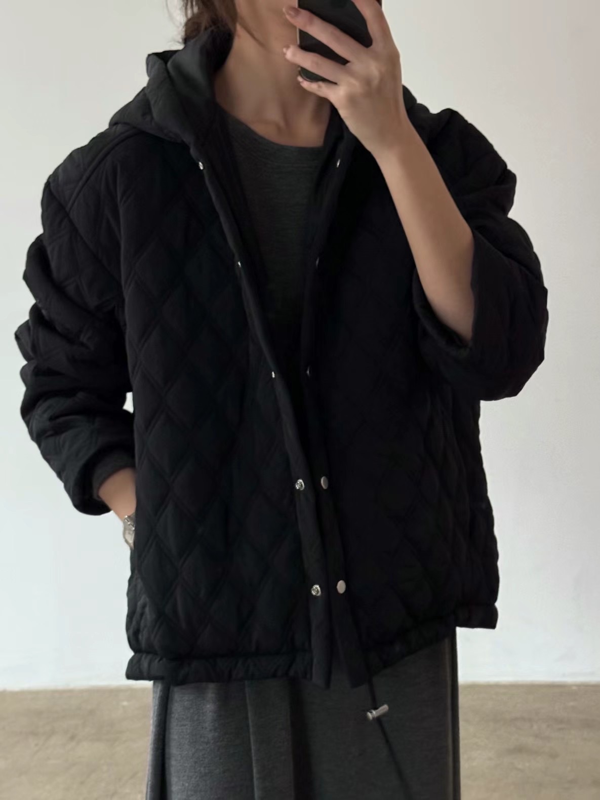 around110直郵韓國代購女裝新款休閑職業時尚24秋冬夾克褶皺連帽around110夾克