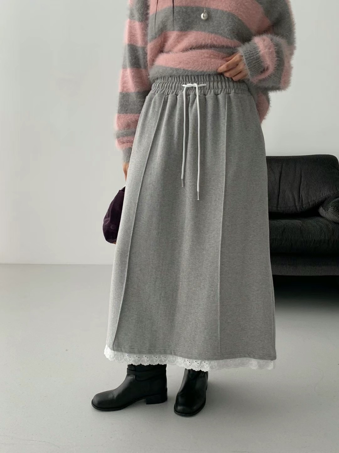 PEETS韓國直郵女裝新款職業熱賣推薦24秋冬休閑長裙蕾絲花長款PEETS長裙