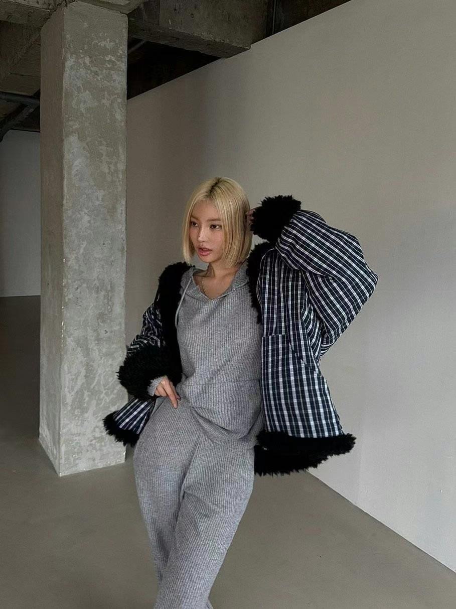 COZCAT韓國直郵女裝新品休閑人氣職業夾克毛皮拉鏈雙面連帽COZCAT夾克