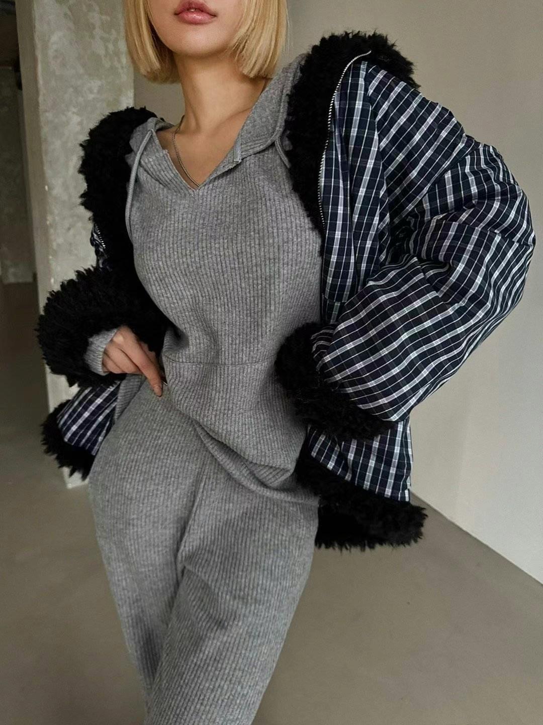 COZCAT韓國直郵女裝新品休閑人氣職業夾克毛皮拉鏈雙面連帽COZCAT夾克