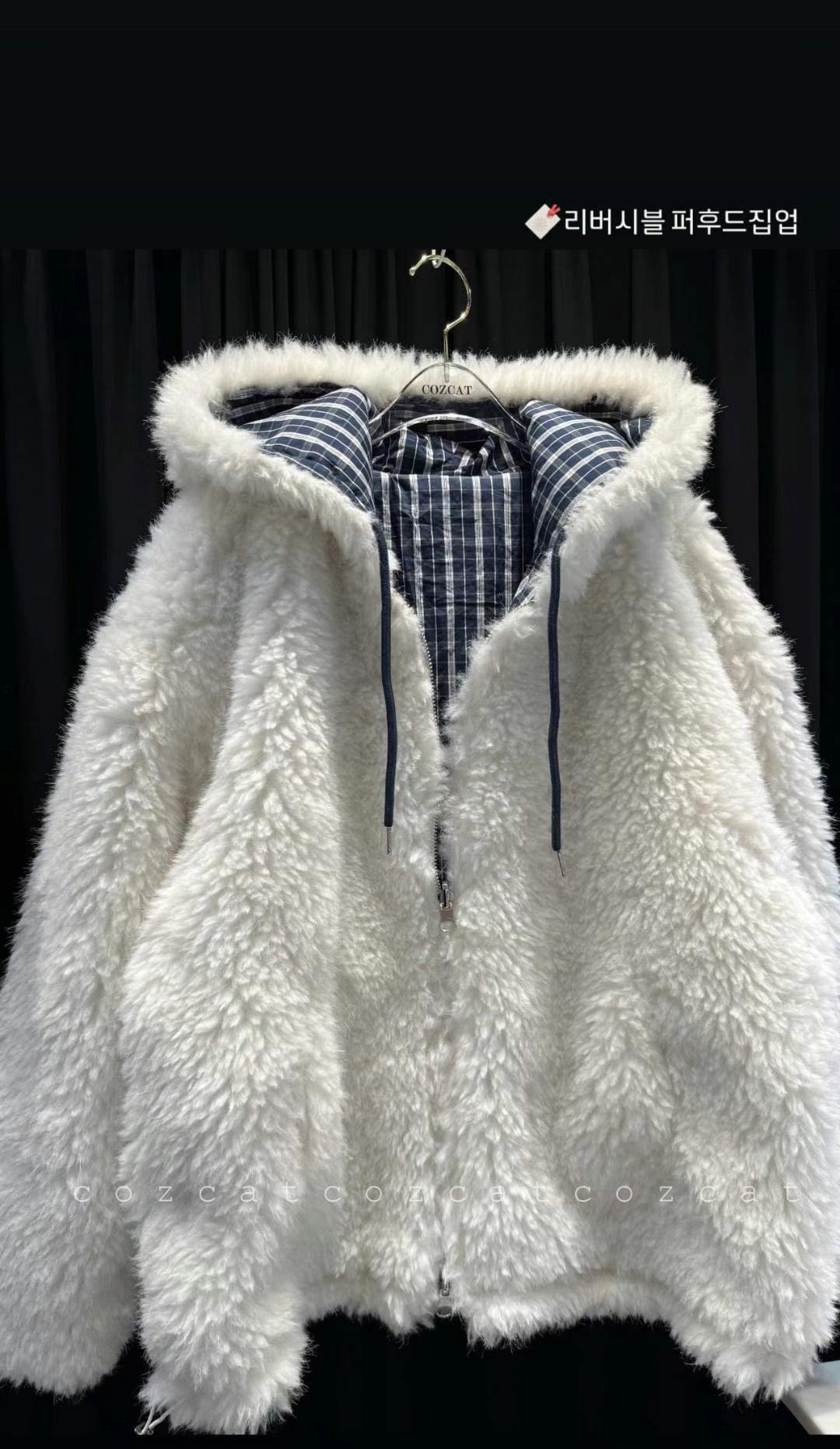 COZCAT韓國直郵女裝新品休閑人氣職業夾克毛皮拉鏈雙面連帽COZCAT夾克