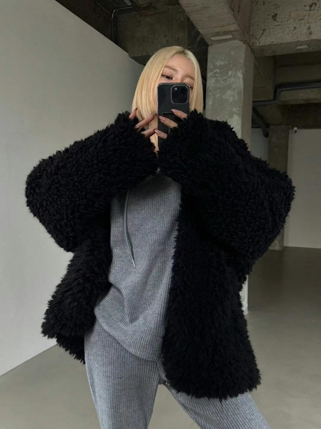 COZCAT韓國直郵女裝新品休閑人氣職業夾克毛皮拉鏈雙面連帽COZCAT夾克圖色2