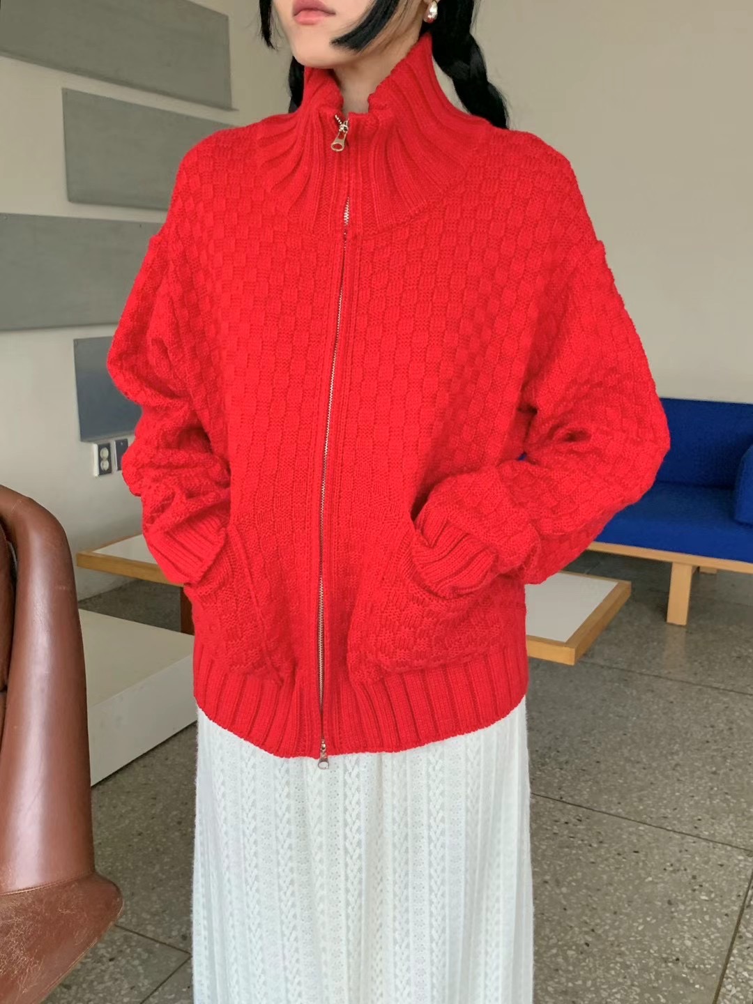 PEETS直郵韓國代購女裝新款熱賣職業時尚24秋冬休閑針織衫拉鏈PEETS針織衫