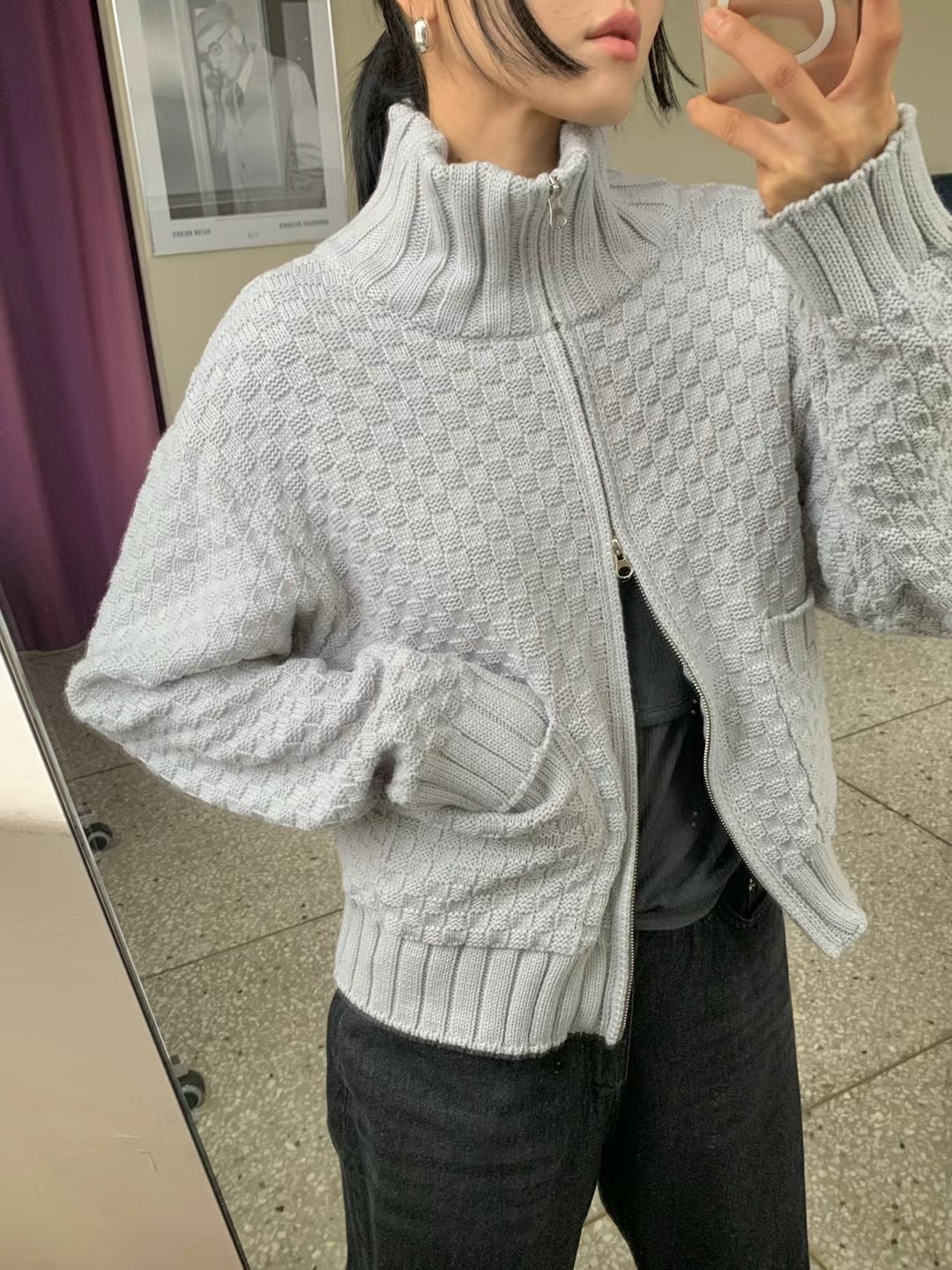 PEETS直郵韓國代購女裝新款熱賣職業時尚24秋冬休閑針織衫拉鏈PEETS針織衫
