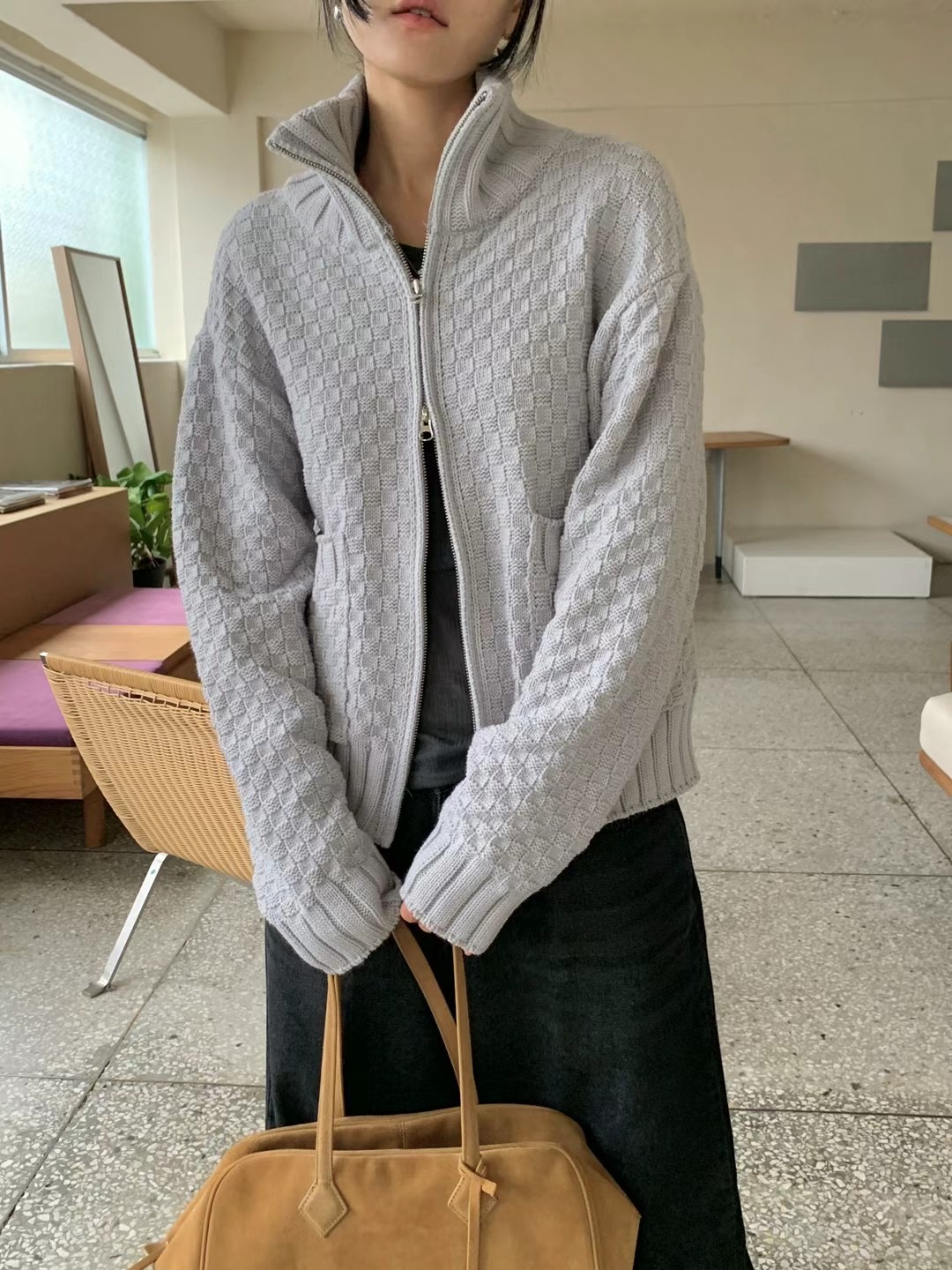 PEETS直郵韓國代購女裝新款熱賣職業時尚24秋冬休閑針織衫拉鏈PEETS針織衫