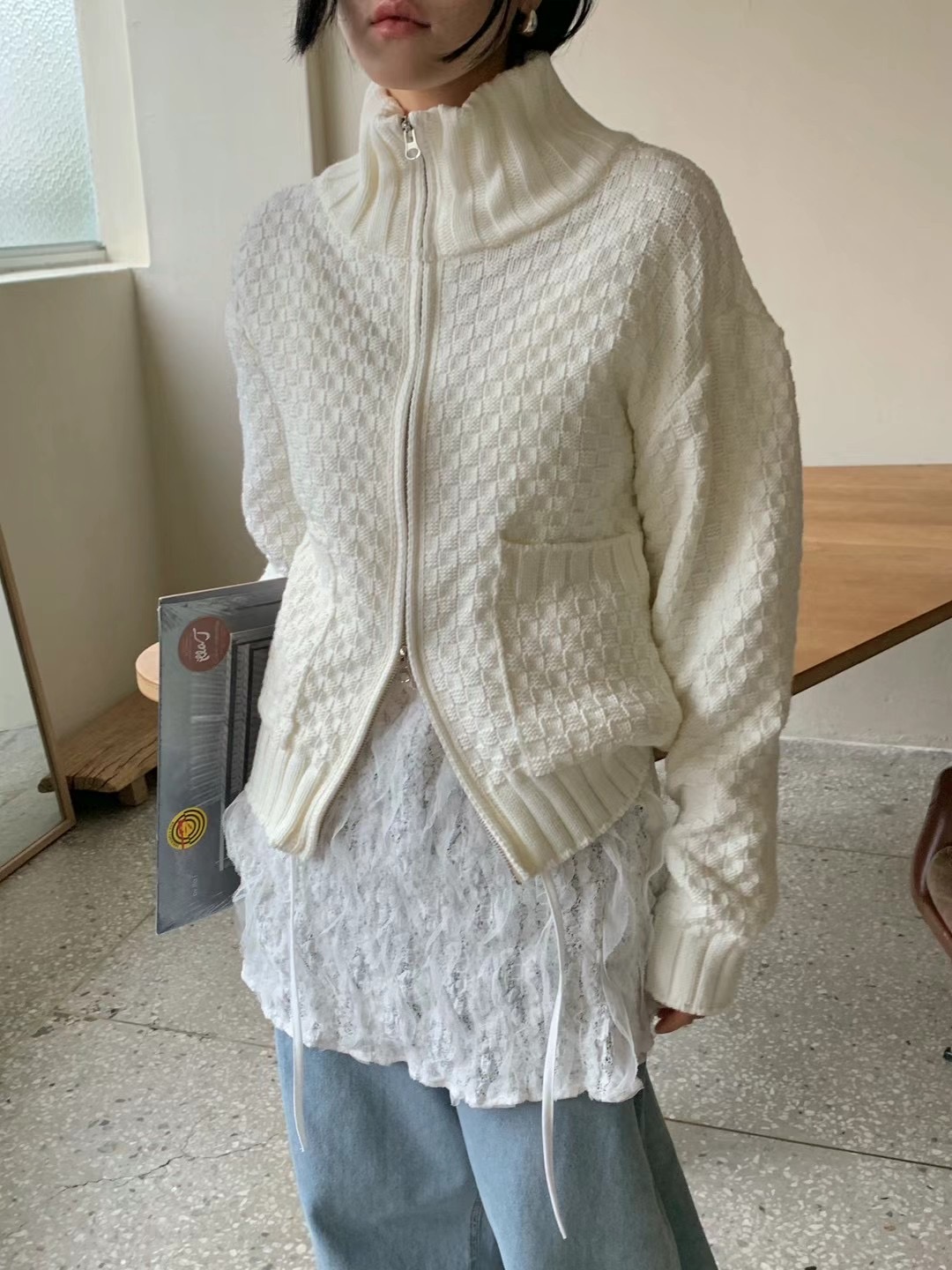 PEETS直郵韓國代購女裝新款熱賣職業時尚24秋冬休閑針織衫拉鏈PEETS針織衫