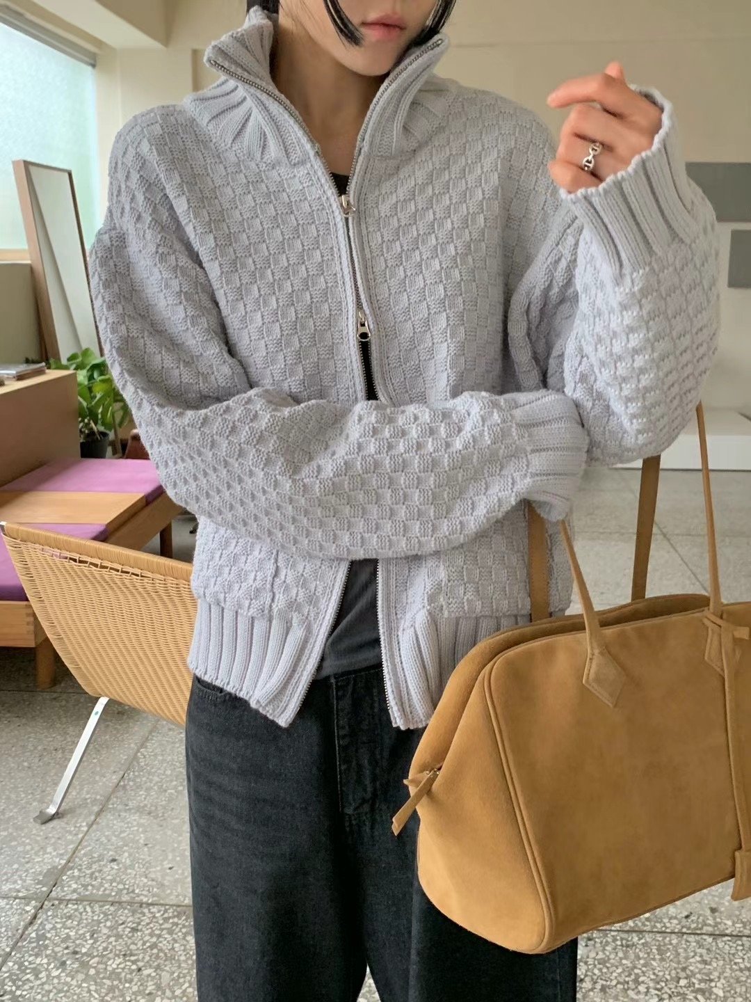 PEETS直郵韓國代購女裝新款熱賣職業時尚24秋冬休閑針織衫拉鏈PEETS針織衫圖色2