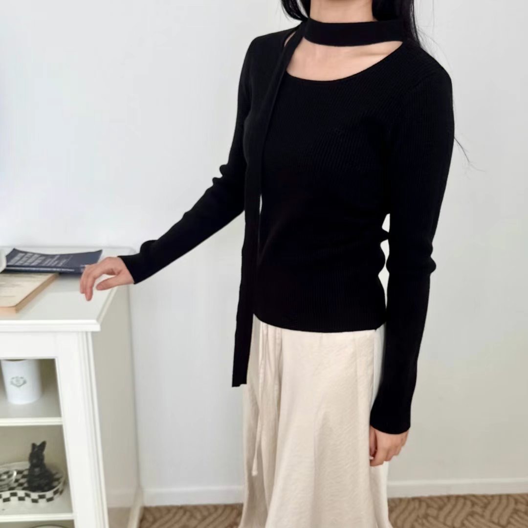 NEO韓國直郵東大門代購女裝新品時尚休閑職業人氣針織衫含脖帶NEO針織衫