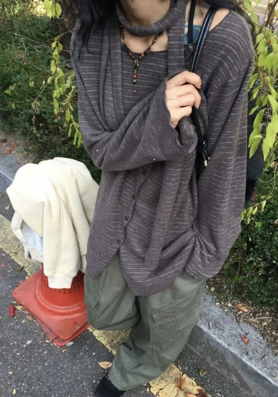 THELACREAM韓國代購女士新品推薦熱賣人氣時尚針織衫含脖帶THELACREAM針織衫