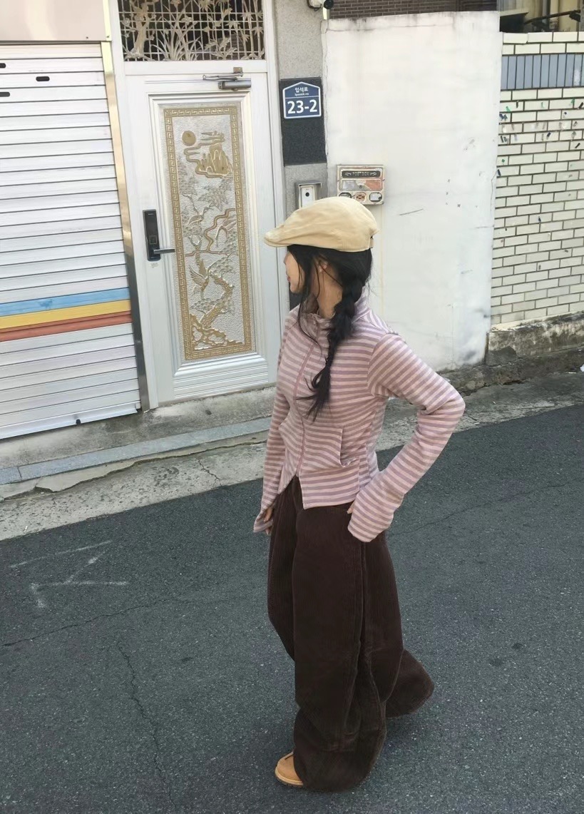 THELACREAM韓國直郵女士新品職業休閑時尚推薦真品長袖T恤拉鏈THELACREAM長袖T恤