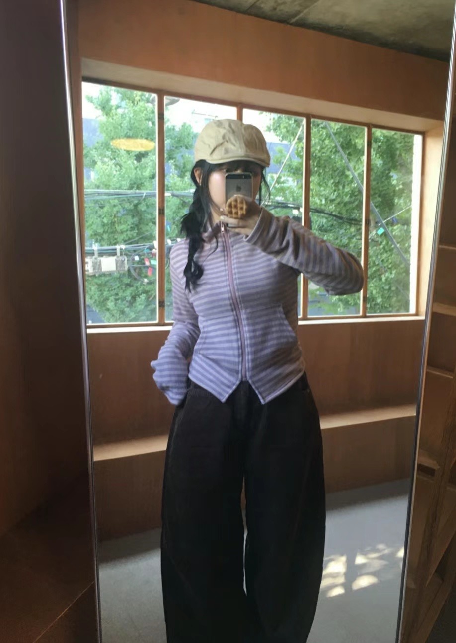 THELACREAM韓國直郵女士新品職業休閑時尚推薦真品長袖T恤拉鏈THELACREAM長袖T恤