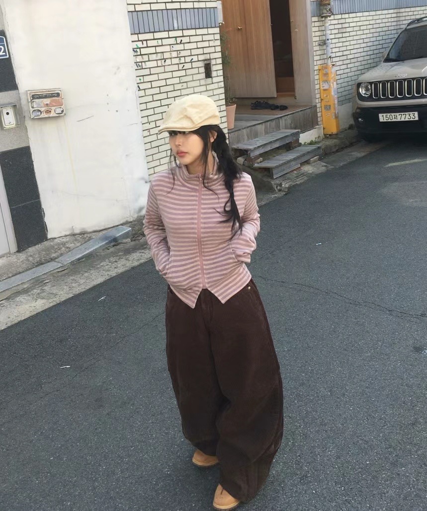 THELACREAM韓國直郵女士新品職業休閑時尚推薦真品長袖T恤拉鏈THELACREAM長袖T恤
