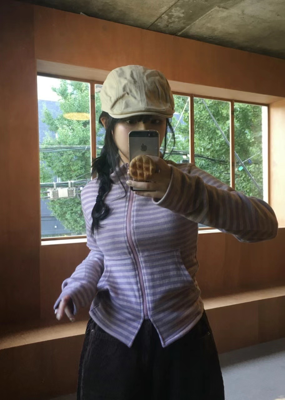 THELACREAM韓國直郵女士新品職業休閑時尚推薦真品長袖T恤拉鏈THELACREAM長袖T恤