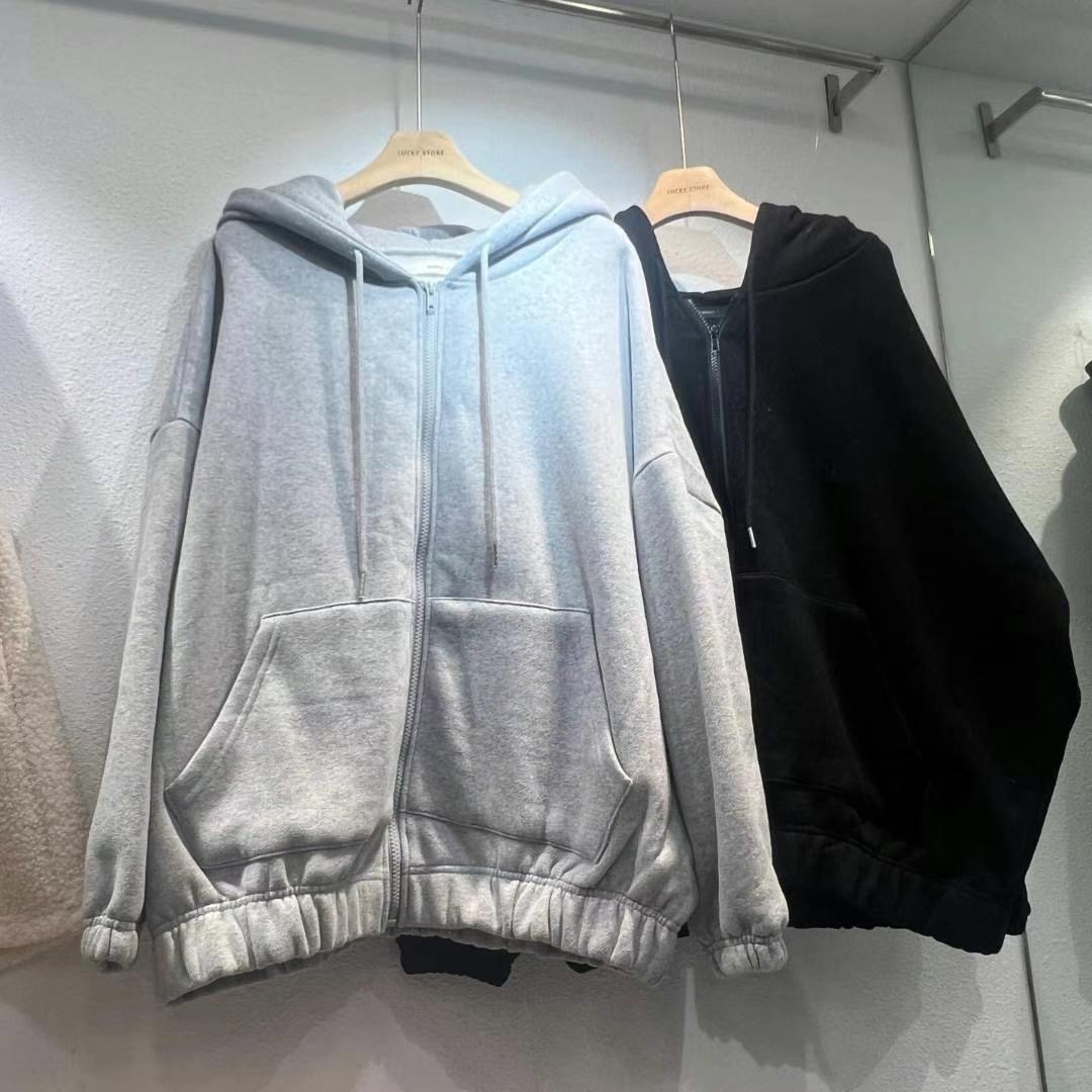 COMING.J東大門直郵女裝新品熱賣24秋夏休閑夾克拉絨拉鏈連帽COMING.J夾克圖色2左二色