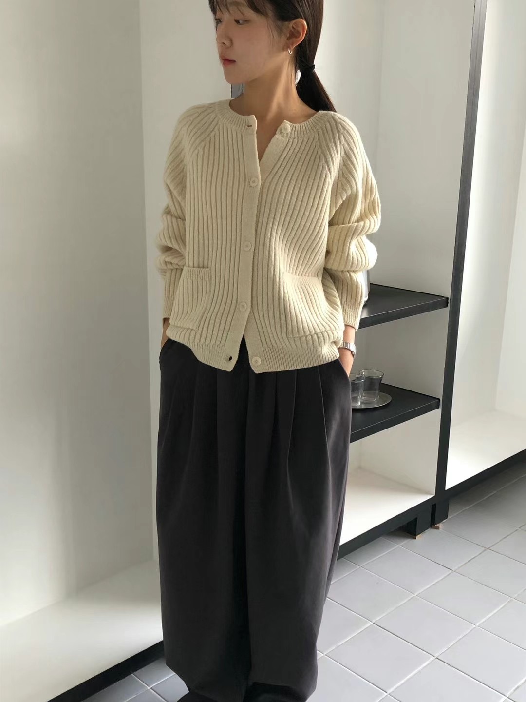 CLOSER韓國直郵女裝新款推薦人氣熱賣24秋夏針織衫口袋開衫羅紋CLOSER針織衫