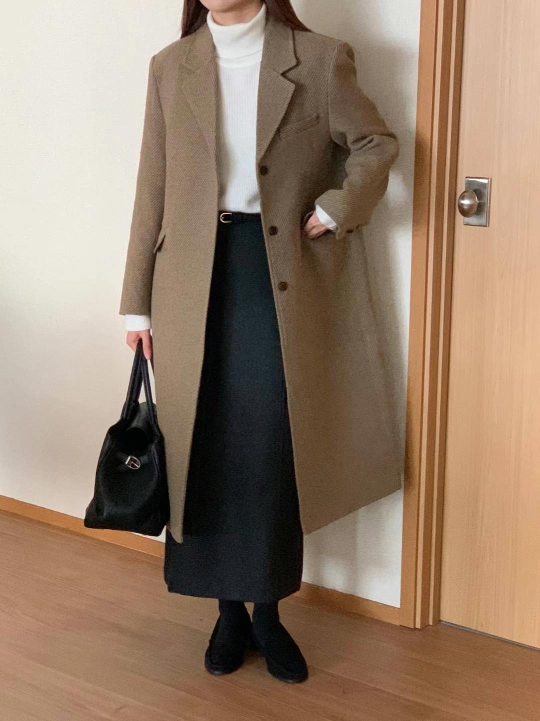 INOUF/FLUTTER韓國代購女裝新品休閑人氣真品中長款大衣羊毛INOUF/FLUTTER中長款大衣