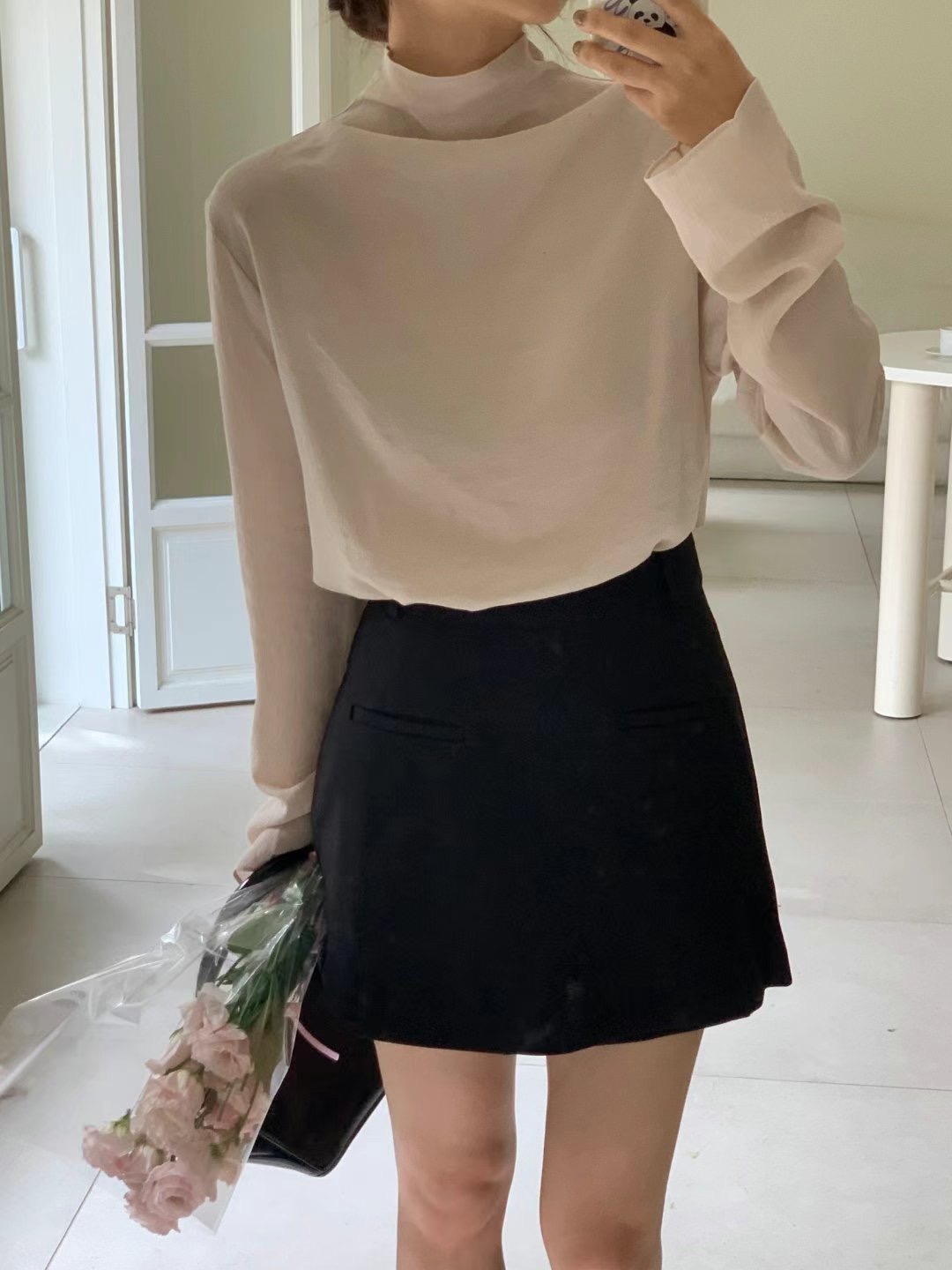 LIKE WATER韓國直郵東大門代購女裝新款時尚襯衫蕾絲衫高領褶皺LIKE WATER襯衫/蕾絲衫