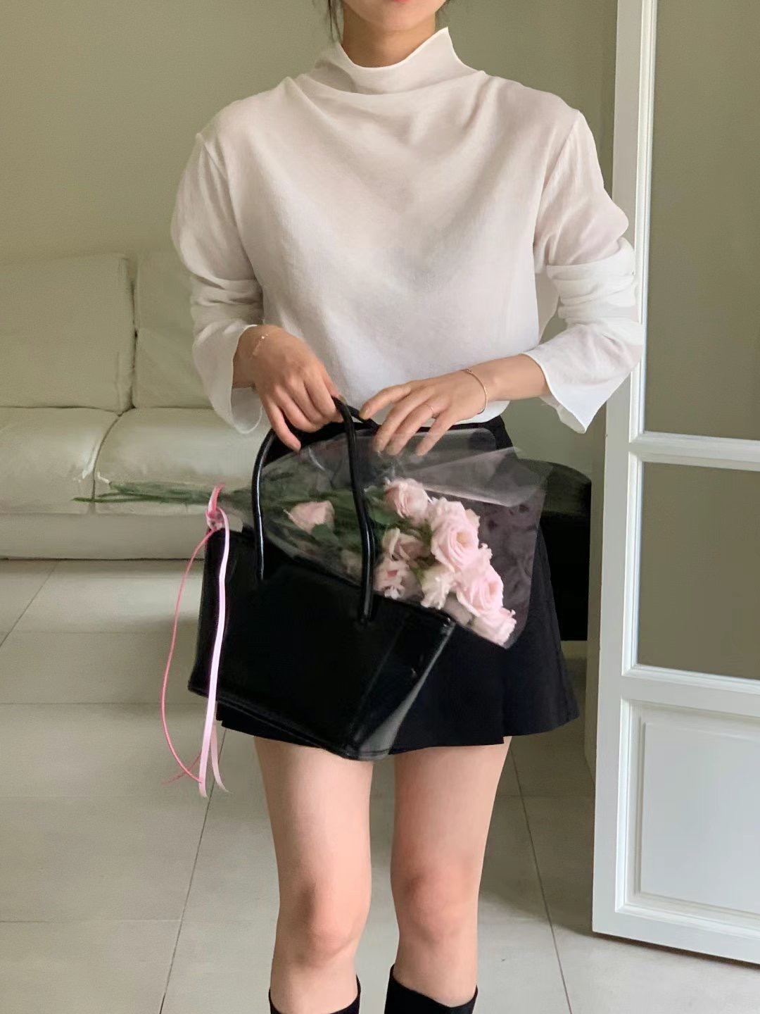 LIKE WATER韓國直郵東大門代購女裝新款時尚襯衫蕾絲衫高領褶皺LIKE WATER襯衫/蕾絲衫