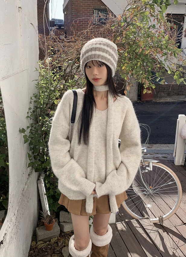 BONHEUR韓國直郵東大門實拍女裝新品職業24秋冬針織衫含脖帶BONHEUR-2件起針織衫