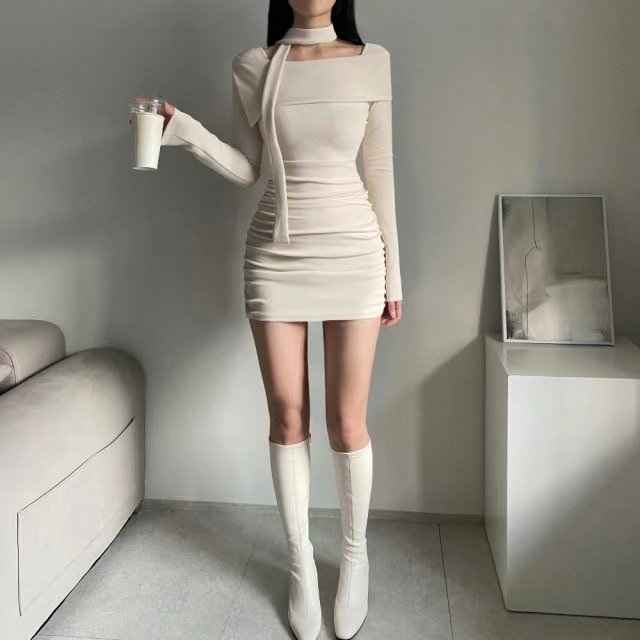 Ruhot直郵韓國代購女裝新款時尚熱賣人氣職業推薦連衣裙含脖帶Ruhot連衣裙