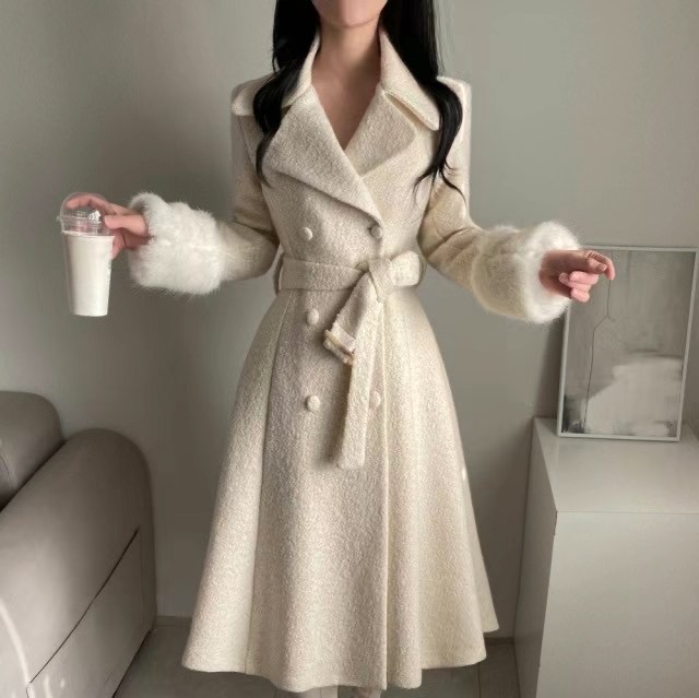 Ruhot韓國直郵女裝新品推薦職業休閑時尚24秋冬中長款大衣含腰帶Ruhot中長款大衣
