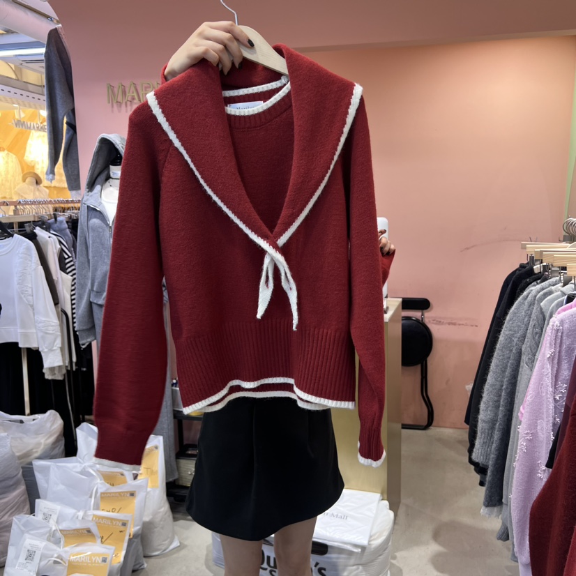 MARILYN韓國直郵女士新款人氣真品休閑職業24秋夏針織衫含圍巾MARILYN針織衫圖色3