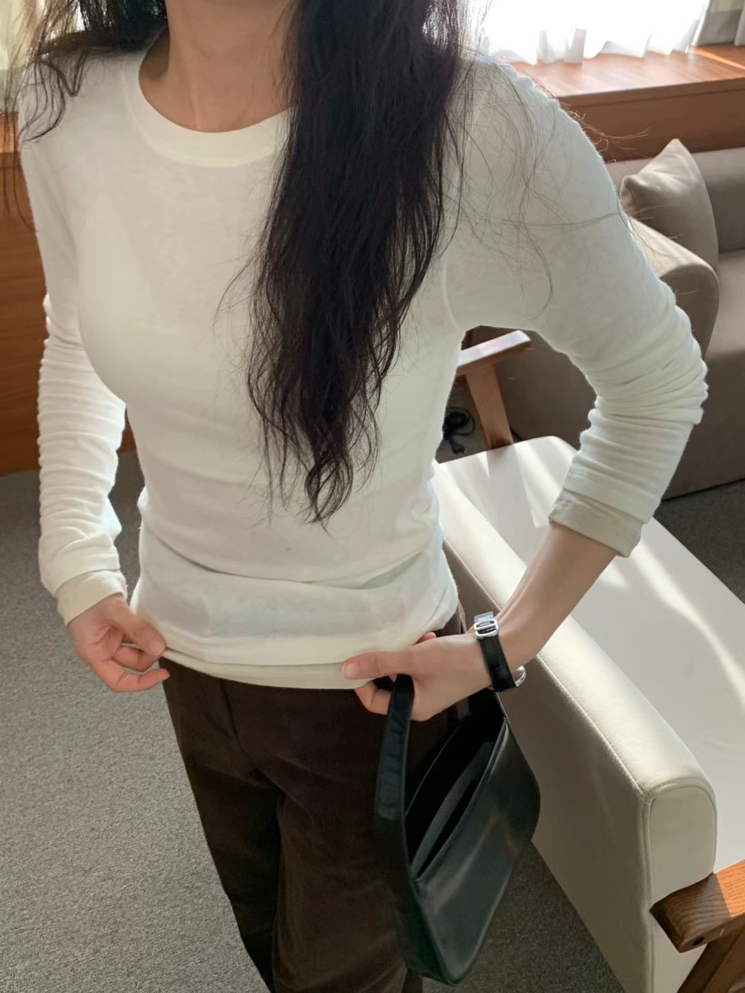 DINING韓國代購女裝新品真品人氣休閑時尚職業長袖T恤安哥拉DINING長袖T恤