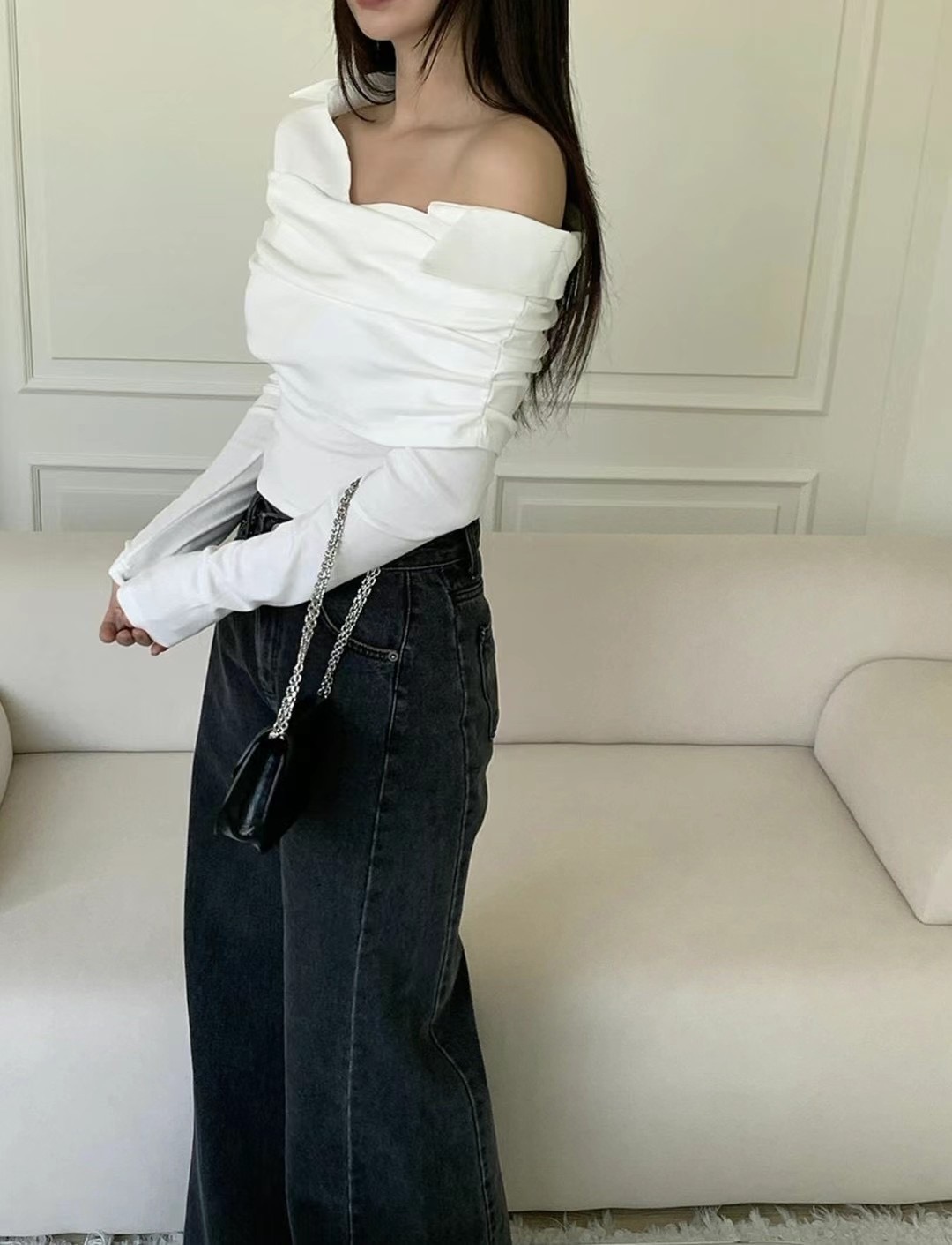 ADD-OT東大門代購女裝新款熱賣休閑24秋夏真品襯衫蕾絲衫柔軟UNA-T襯衫/蕾絲衫