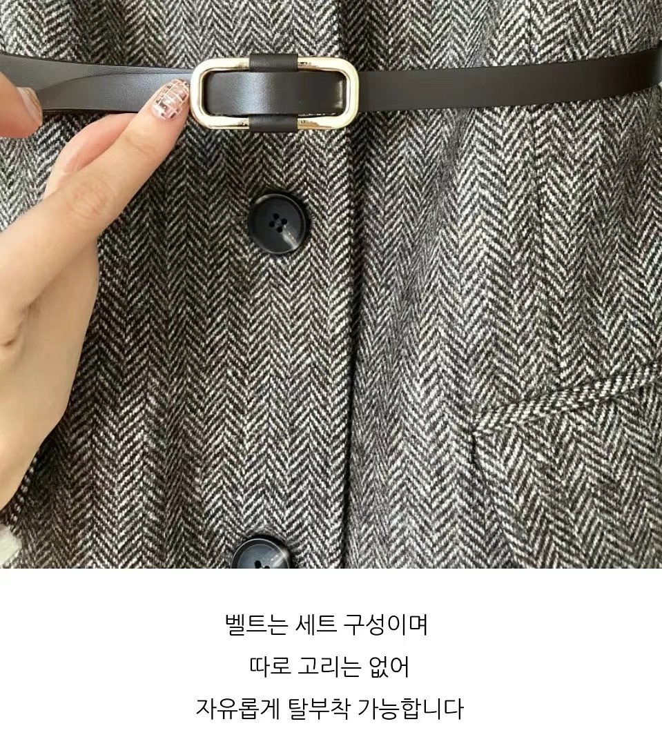 YOU ARE BEAUTIFUL韓國直郵東大門代購女裝新款24秋冬連衣裙人字紋含腰帶YOU ARE BEAUTIFUL連衣裙