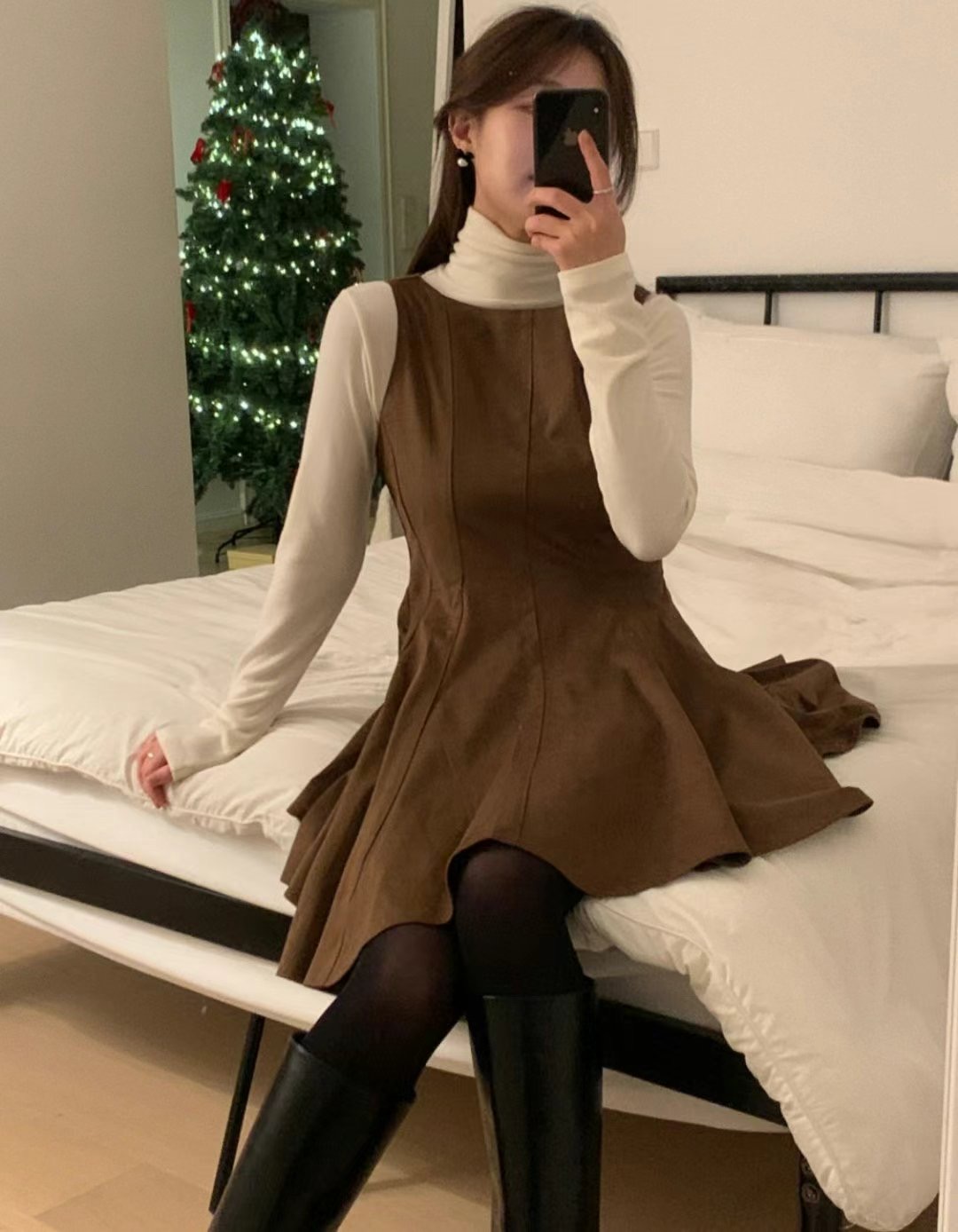 TREEAN直郵韓國代購女裝新品真品熱賣人氣職業連衣裙絨面革TREEAN連衣裙