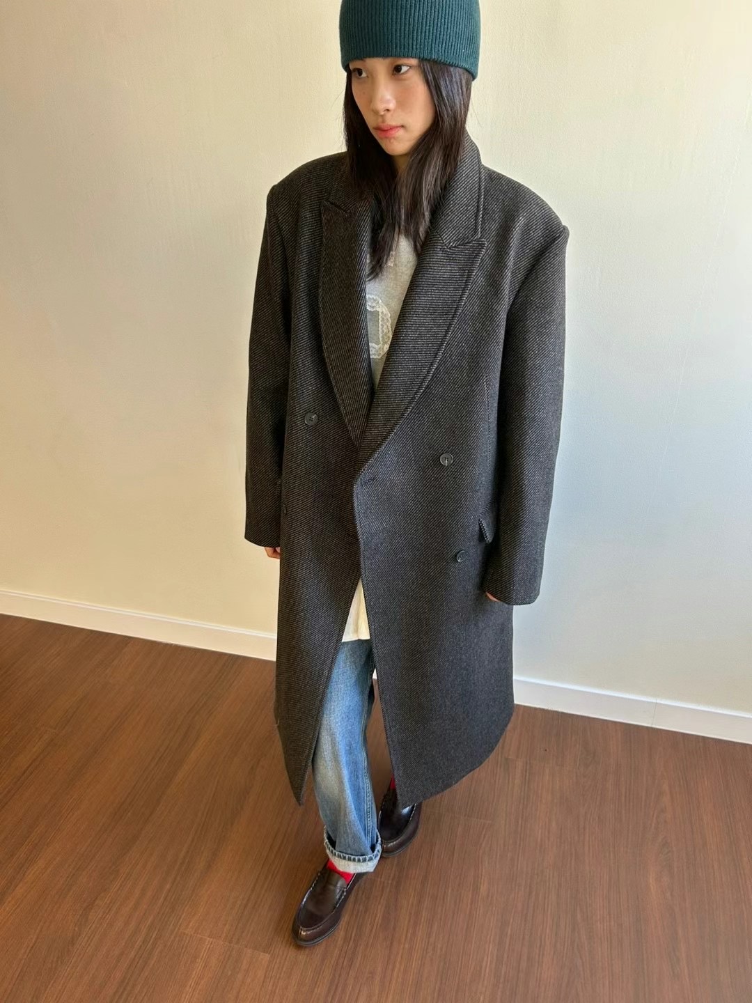 PIC韓國代購女裝新款時尚真品職業人氣休閑熱賣中長款大衣羊毛PIC中長款大衣