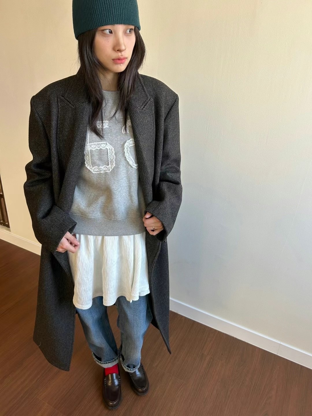PIC韓國代購女裝新款時尚真品職業人氣休閑熱賣中長款大衣羊毛PIC中長款大衣