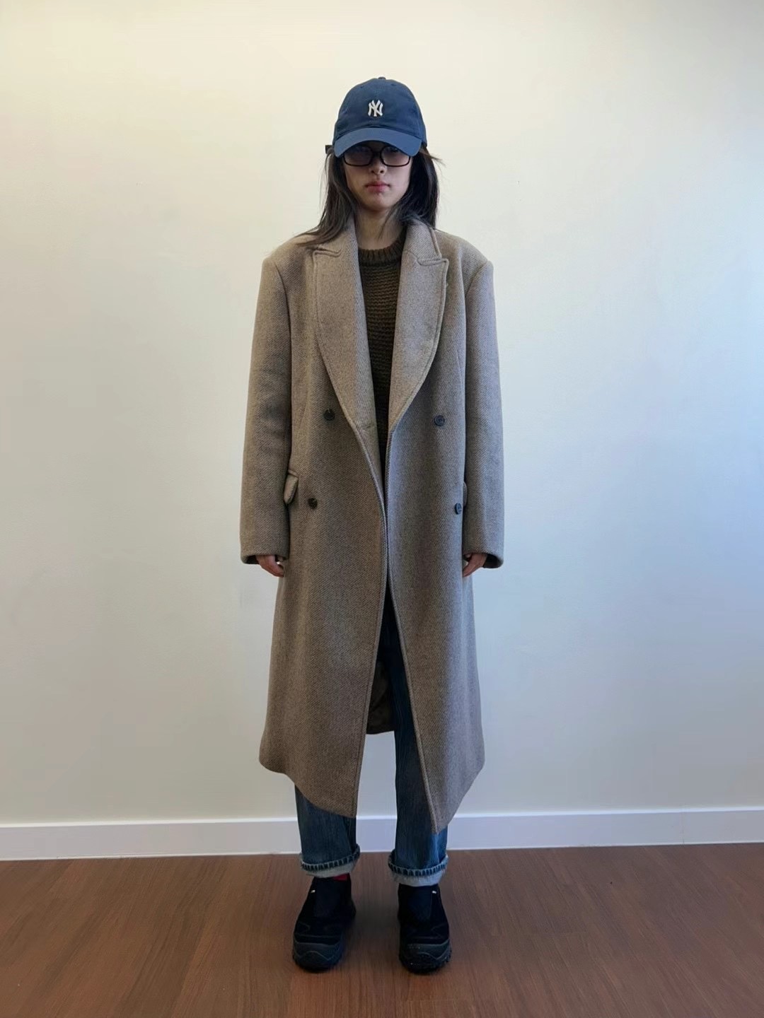 PIC韓國代購女裝新款時尚真品職業人氣休閑熱賣中長款大衣羊毛PIC中長款大衣