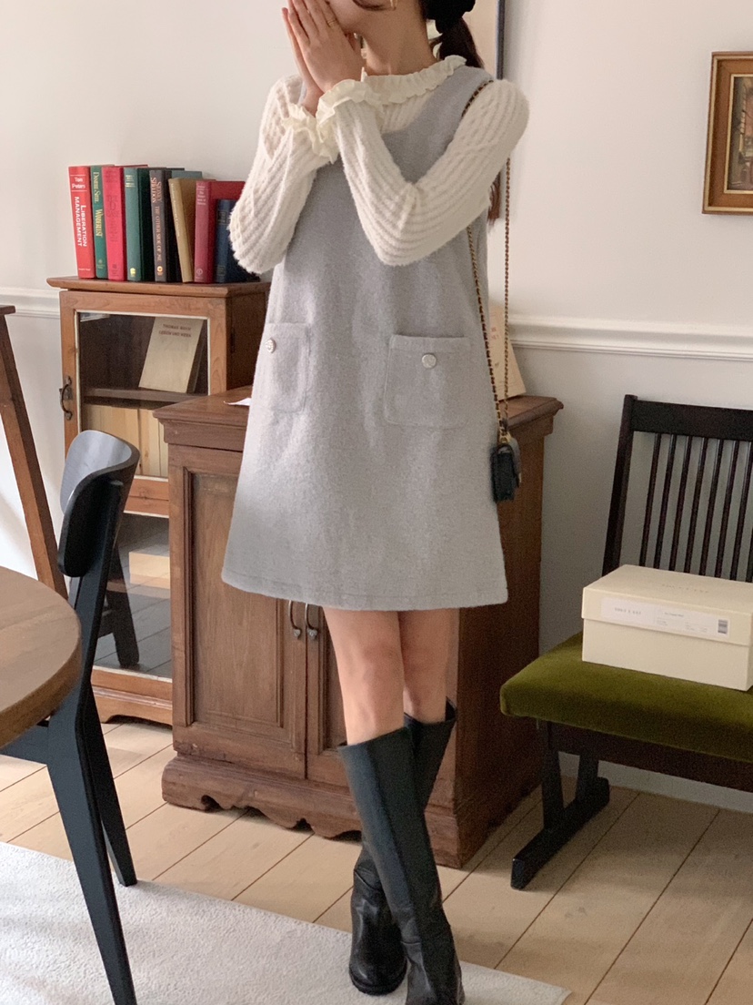 OVE韓國直郵女士新款24秋冬時尚推薦真品休閑人氣連衣裙口袋OVE連衣裙